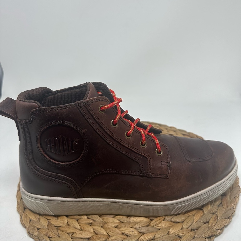 Harley-Davidson Brown Leather Boots with Red Laces